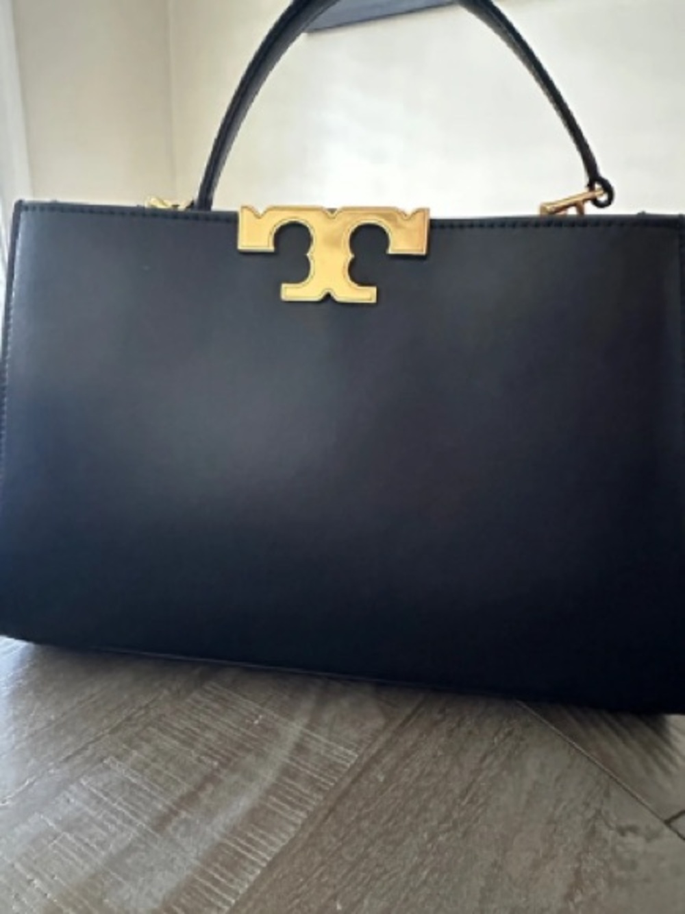 Tory Burch Black Leather Top-Handle Crossbody with Gold Logo